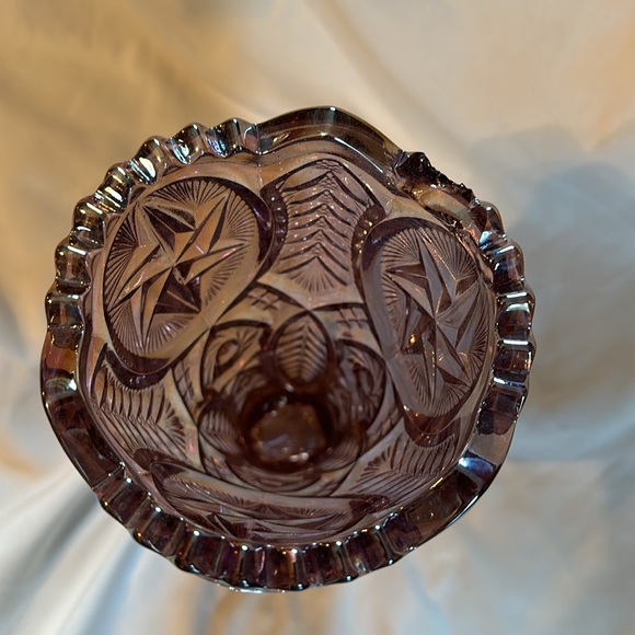 Vintage L. E. Smith Nortec Ohio Star Carnival Iridescent Amethyst Glass Vase 9" - Picture 8 of 10